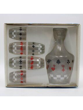 Verrerie D Arques France Card Themed Liqueur Service Set Decanter 6 Glass Set